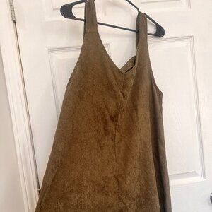 Green Corduroy Swing Dress Size L Sleeveless Mini Dress Ribbed Velvet